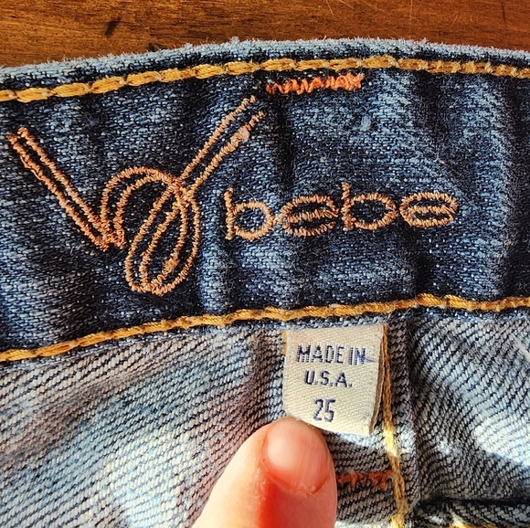 Iconic Y2K BEBE Bling Jeans LowRise Flares RhinestoneDistressedDenim Vintage S25 - Picture 5 of 6